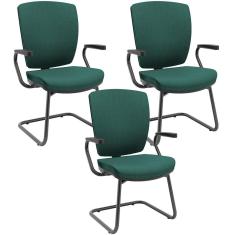 Imagem de Kit 3 Cadeiras de Escritório Fixa Executiva Office Preto Slim Alta Flexi P03 Poliéster Verde - Lyam