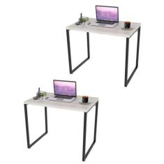 Imagem de Kit 2 Mesas De Escritório Office 90cm Estilo Industrial Prisma Snow -