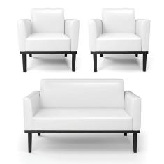 Imagem de Sofá Namoradeira Com 2 Poltronas Base De Madeira Fixa Preto Marisa Corano D03 - D\`rossi Cor Branco