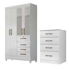 Imagem de Kit Guarda Roupa Solteiro com Espelho Sobral e Cômoda MS