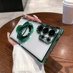 Imagem de Capa protetora magnética transparente galvanizada para Samsung Galaxy S24 S23 S23 Ultra Stand Quatro cantos Almofada de ar anti-queda, verde escuro, S24