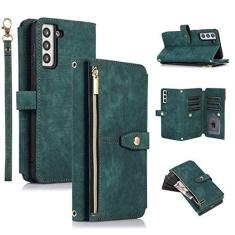 Imagem de UEEBAI Capa carteira para Samsung Galaxy A15 4G/5G, 9 compartimentos para cartões, carteira de couro retrô à prova de choque com alça de mão, compartimentos para cartões, bolso com zíper, suporte,