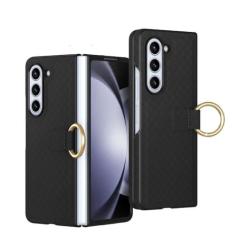 Imagem de Capa de telefone com anel de couro para Samsung Galaxy Z Fold 5 4 3 Fold5 Fold4 Fold3 5G Capa de prevenção de queda à prova de choque, preta, para Galaxy Z Fold3
