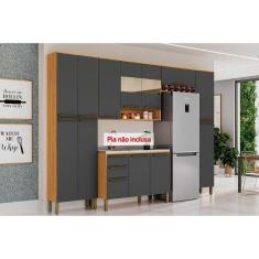 Imagem de Cozinha Completa Nápoli Prime 5 Peças (2Aéreos+1Balcão+2Paneleiros) C5P96 Amendoa/Grafite - Ronipa
