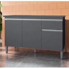 Imagem de Balcão De Cozinha 3 Portas 1 Gaveta Tatiane 120Mt Com Tampo Mdp Cinza