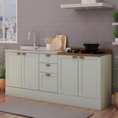 Imagem de Balcão de Cozinha Iluminata 4 Portas 3 Gavetas 100% Mdf Mint/ébano - Genialflex