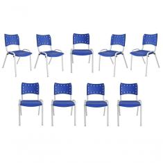 Imagem de Kit 9 Cadeiras Iso Para Escola Escritório Comércio Azul Base Branca