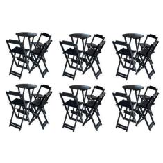 Imagem de Kit 6 Jogos de Mesa Bistrô de Madeira Dobrável com 3 Banquetas - Preto