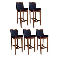 Imagem de Kit 5 Banquetas Estofadas Alta Veneza Suede Preto 104 Cm Madeira Maciça CCS