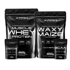 Imagem de Kit Whey Protein Muscle Whey 900g + Creatina 100g + BCAA 100g + Waxy Maize 800g - XPRO Nutrition-Unissex