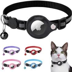 Imagem de Coleira para gatos com suporte de airtag – Coleira refletiva ajustável para gatos com sino integrado, coleira de gatinho GPS, rastreador para meninas, meninos, gatos, filhotes (Azul)