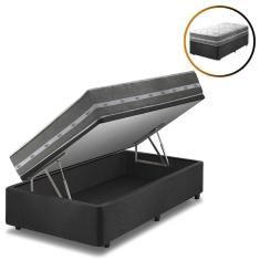 Imagem de Cama Box Baú Solteiro King + Colchão Molas Ensacadas Miami Cinza Com Preto