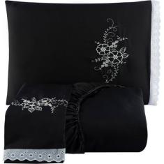 Imagem de Jogo De Cama Lençol Queen Size Bordado Com Elástico 3 Peças - Nena Enx
