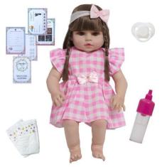 Imagem de Boneca Reborn Bebê Princesa Enxoval Lindo Vestido Xadrez - Cegonha Reb