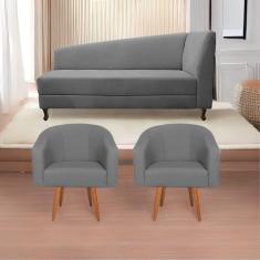 Imagem de Kit Diva Recamier Heitor 185Cm Lado Esquerdo E 02 Poltronas Luiza Suede - Doce Sonho Móveis Cinza