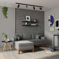 Imagem de Sofá 3 Lugares Bacalar Com Chaise Esquerdo Linho Cinza - Mobly