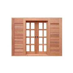 Imagem de Janela Veneziana Quadriculada Reta 6 Folhas em Madeira Maciça Cedro Ar