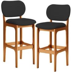 Imagem de Kit 02 Banquetas Alta Para Cozinha Madeira Fixa Betta L02 Imbuia Facto