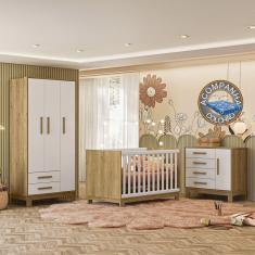 Imagem de Quarto de Bebê Qencanto Slim Completo Qmovi Freijó Branco Acetinado + Colchão Ortobom