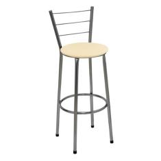 Imagem de Banqueta Alta Cromada com Encosto Assento Bege