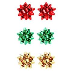 Imagem de Brincos de laço de Natal para mulheres, brincos de presente de Natal vermelhos e verdes, brincos festivos, enfeites de Natal, Large, Liga de aço, Sem pedra preciosa