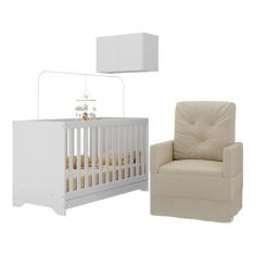 Imagem de Berço 3 em 1 com Colchão Poltrona e Armário Aéreo 2 Portas Multimóveis Mp4165 Branco/bege