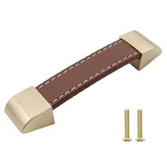 Imagem de TTZEZE Pacote com 6 puxadores vintage de couro PU, puxador de gaveta de couro, puxador de gaveta de couro, alça de couro para porta-malas, puxadores de couro para armários de escritório em casa,