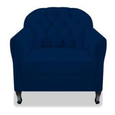 Imagem de Poltrona Cadeira Sofá Julia com Botonê para Sala de Estar Recepção Escritório Quarto Suede  Marinho - AM Decor