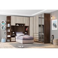 Imagem de Guarda Roupa Solteiro de Canto com Espelho Nogueira Dourado com Legno Crema Prime Luciane Móveis