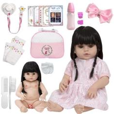 Imagem de Boneca Tipo Reborn Morena Corpo De Vinil Siliconado + Itens - Cegonha