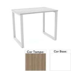 Imagem de Mesa de Escritório Pé Tubular Pe25 em Mdp 90 x 45 cm Cor Noce Naturalle e Base Branca