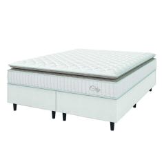 Imagem de Cama Box Colchão Casal King Molas Ensacadas City Pillow Top 193x203x61cm Linho Branco / Bege Hellen - Suporta até 110kg por Pessoa