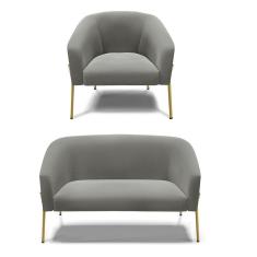 Imagem de Sofá Namoradeira E Poltrona Pé De Ferro Dourado Stella Suede D03 - D'rossi Cor Grafite