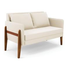 Imagem de Sofá Namoradeira Lana Veludo Bege Base De Madeira - D`rossi