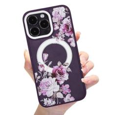 Imagem de Eiyikof Capa magnética fosca translúcida compatível com iPhone 13 Pro Max [capa MagSafe luxuosa à prova de choque] [capa traseira rígida com estampa de flor fofa] Capa para iPhone 13 Pro Max para