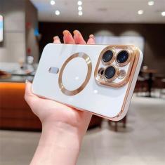 Imagem de Capas magnéticas de luxo para iPhone 11 12 13 14 15 Pro Max 15 Plus Capa de carregamento sem fio Acessórios de telefone, branco, para iPhone 14 ProMax