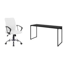 Imagem de conjunto de mesa studio preta 150 cm com cadeira de escritório diretor giratória oslo branca