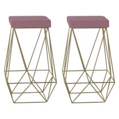Imagem de Kit 2 Banquetas Decorativas Kathy Base Gold Veludo Rosê