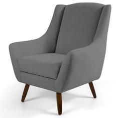 Imagem de Poltrona Decorativa Sala de Estar Juliet Pés de Madeira C-416 Linho  Escuro - Domi