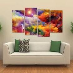 Imagem de Quadro Nuvens Coloridas Sala Escritório Em Tecido 4 Peças 1
