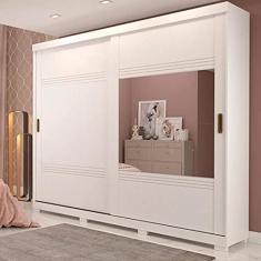 Imagem de Guarda Roupa Casal Mdf 2 Portas de Correr 2 Espelhos 4 Gavetas Internas Blumenau Panan Móveis Branco