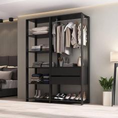 Imagem de Guarda Roupas Closet Modulado 135cm 2 Peças Com 2 Gavetas E Cabideiro Multimóveis MP4320 Preto