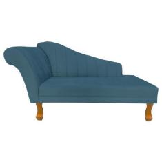 Imagem de Recamier Divã Para Sala Cecilia Pés Retro Castanho 1.60cm Suede Azul R