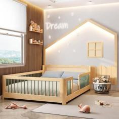 Imagem de Cama Casal Montessoriana Wave com Palito e Moldura com Led Dream Decor Casatema Verde/Natural