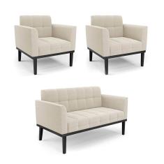 Imagem de Namoradeira 2 Poltronas Base Madeira Fixa Pto Elisa Bouclê Bege D03 - D`rossi