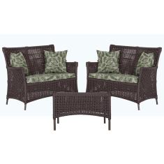 Imagem de 2 Sofá Área e Mesa Igapó Alumínio Pintura Marrom Corda Náutica Estofado Impermeável Almofada 5 Trama