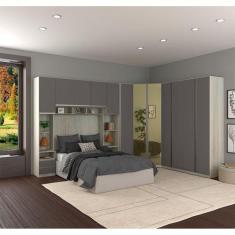 Imagem de Guarda Roupa Canto Casal com Vidro Reflecta Legno Crema com Cinza Puro