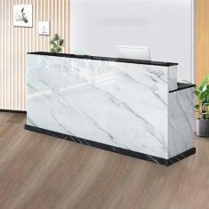 Imagem de Mesa de recepção de escritório, mesa de recepção moderna, balcão de caixa com balcão, balcão de recepção com gavetas bloqueáveis, vem com armários, adequado para recepção de salão, recepção da