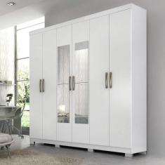 Imagem de Guarda Roupa Casal em MDF 6 Portas 3 Gavetas Kit 4 Espelhos e 8 Pés Clara Panan Móveis Branco
