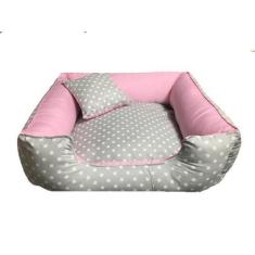 Imagem de Cama Pet Cachorro Ou Gato 60 X 60 Cm Com Zíper Poá/Rosa - Billa Pet